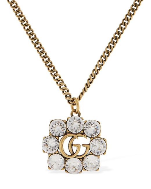 Gucci Metallic Gg Marmont Necklace W/ Crystal