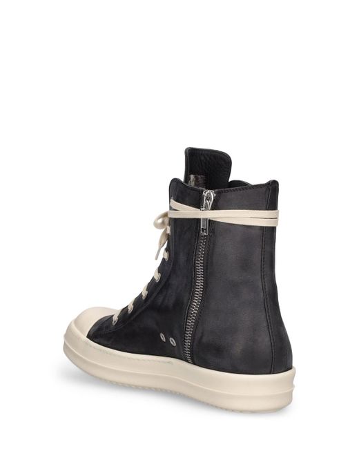 Rick Owens Black Leather High Top Sneakers for men