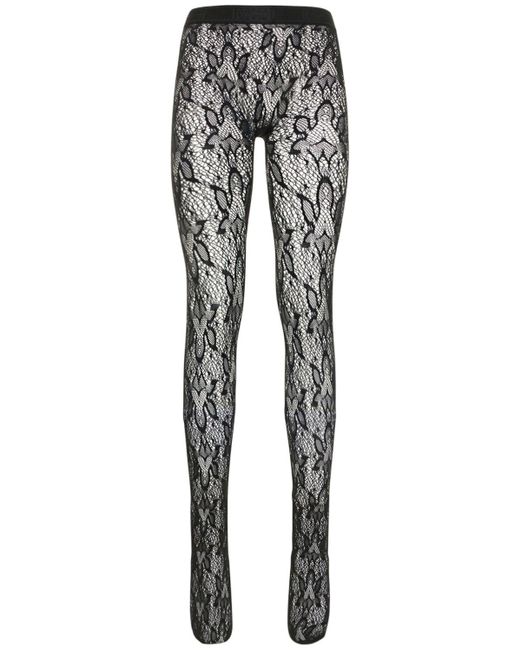Wolford Monogram Flower Net Lace Tights in Black (Gray) | Lyst