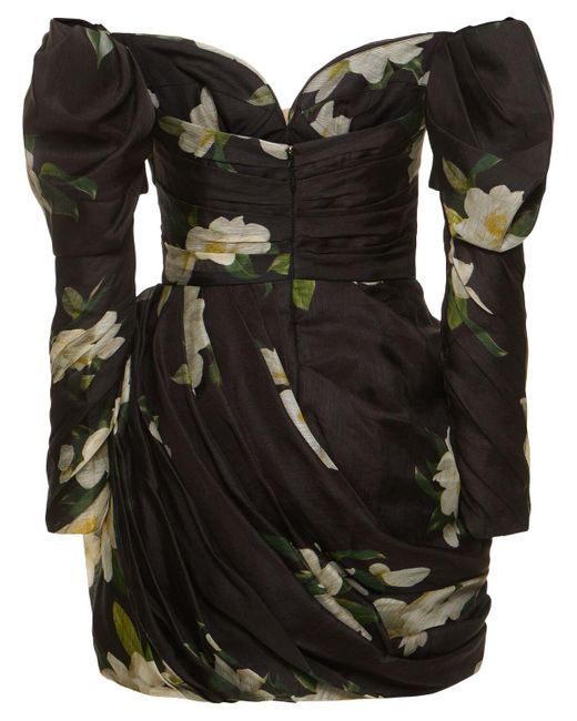 Robe courte imprimée en lin et soie harmony Zimmermann en coloris Black