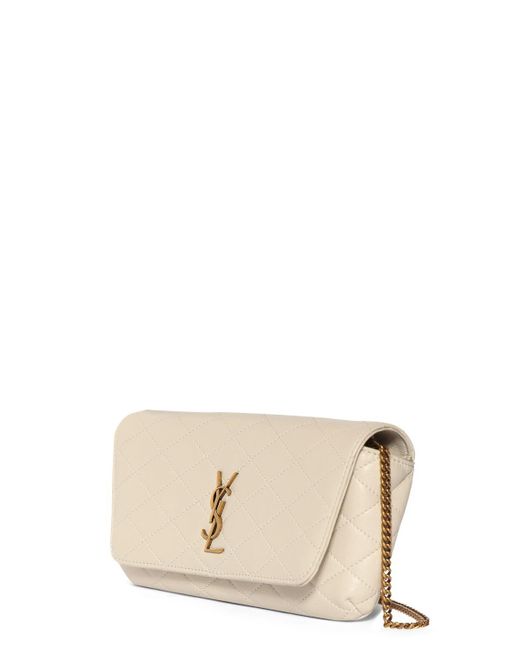 Saint Laurent Natural Gaby Leather Chain Phone Holder