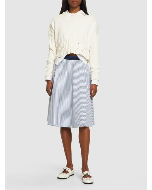 Marni Blue Striped Cotton Blend Flared Midi Skirt