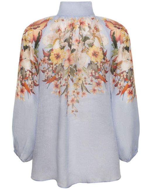 Zimmermann White Lexi -Billow -Shirt mit Blumenmotiv