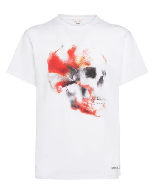 メンズ Alexander McQueen Obscured Skull コットンtシャツ White