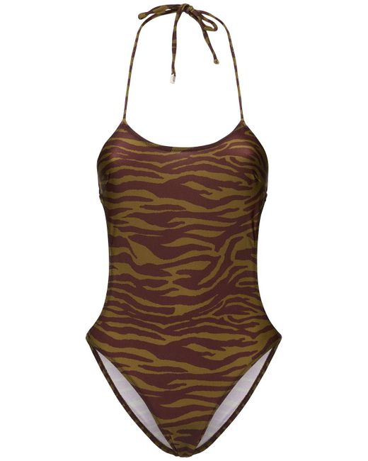 The Attico Brown Zebra Print Lycra One Piece Swimsuit