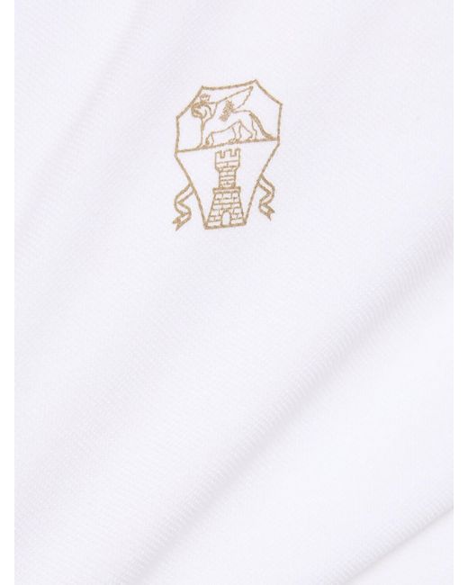 Brunello Cucinelli White Cotton Piquet Logo Polo for men
