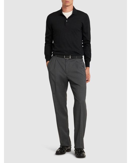 Tagliatore Black Pablo Silk & Cotton Long Sleeved Polo for men