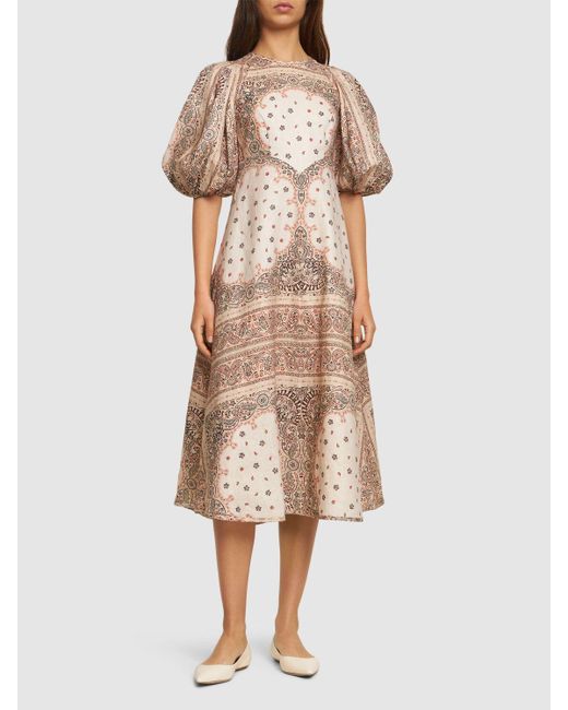 Zimmermann Natural Day Printed Linen Midi Dress