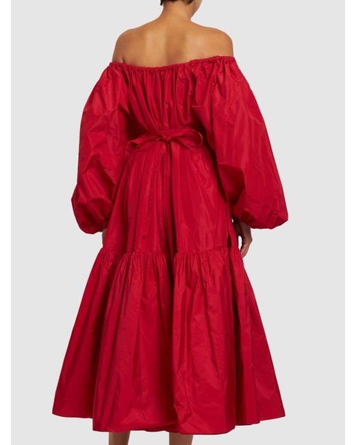Patou Red Faille Off-the-shoulder Midi Dress