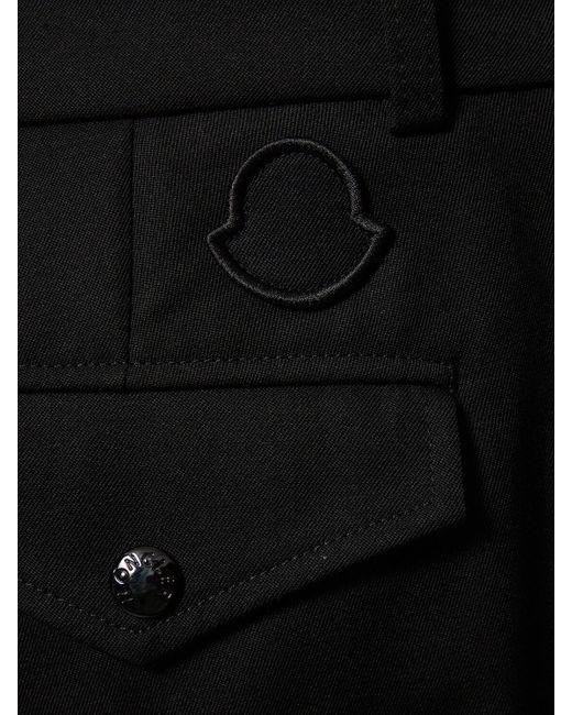 Moncler Black Woven Wool Gabardine Pants for men