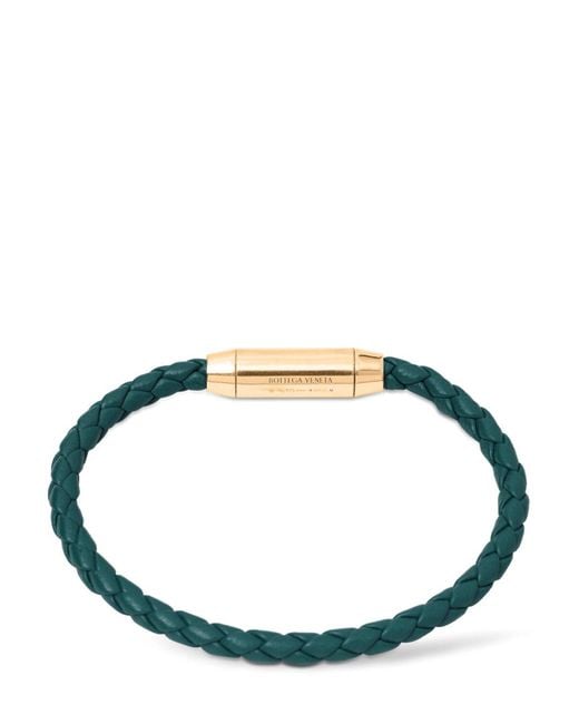 Bottega Veneta Green Braid Leather Bracelet