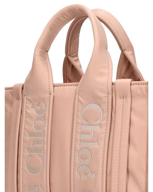 Chloé Pink Mini Woody Nylon Top Handle Bag