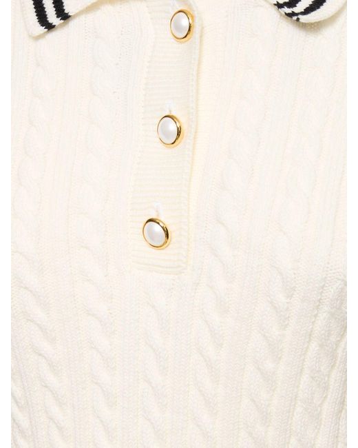 Alessandra Rich Natural Cotton Blend Knit Polo Sweater