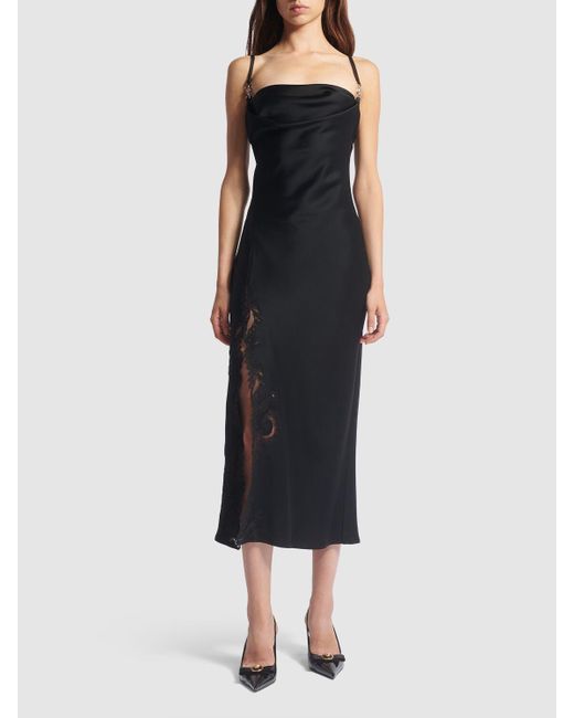 Versace Satin & Lace Midi Dress in Black Lyst