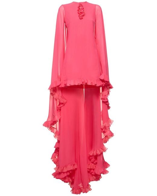 Giambattista Valli Pink Silk Georgette L/S Mini Dress W/ Cape