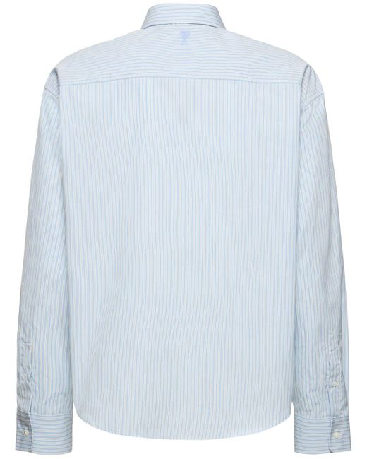 AMI Blue Striped Cotton Boxy Fit Shirt for men