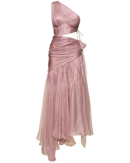 Maria Lucia Hohan Pink Cassie Mousseline Foiled Silk Long Dress