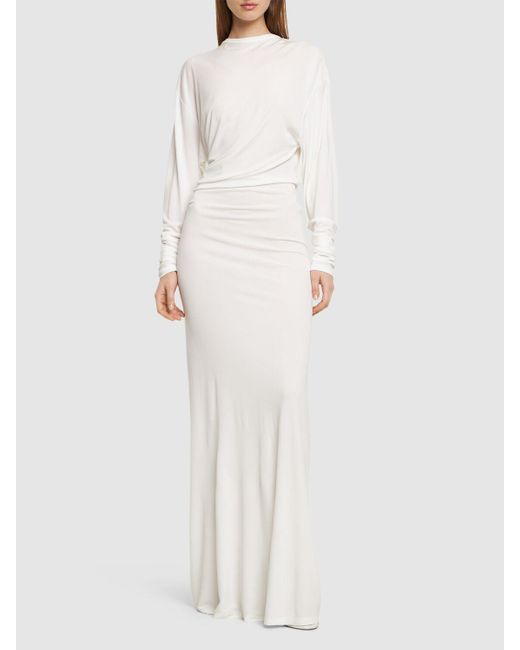 Christopher Esber White Viscose Draped Long Sleeve Maxi Dress