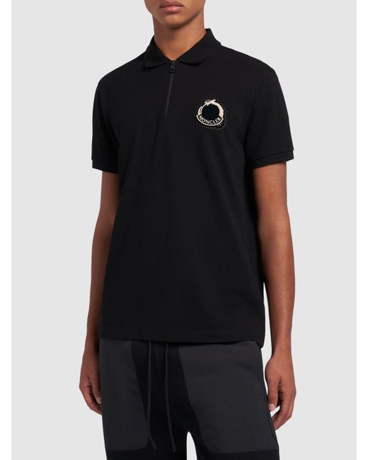 Moncler Black Cny Cotton Piquet Polo Shirt for men