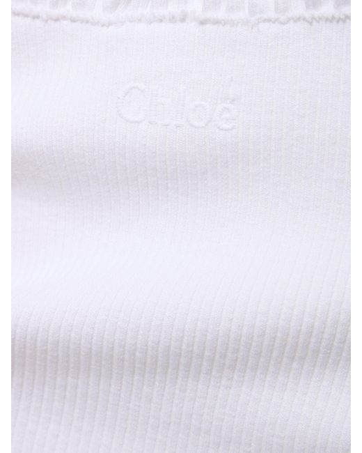 Robe midi en jersey de coton côtelé à logo Chloé en coloris White