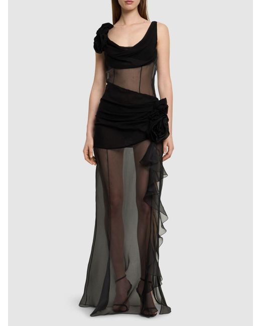 Alessandra Rich Black Transparentes Abendkleid Aus Seidenorganza