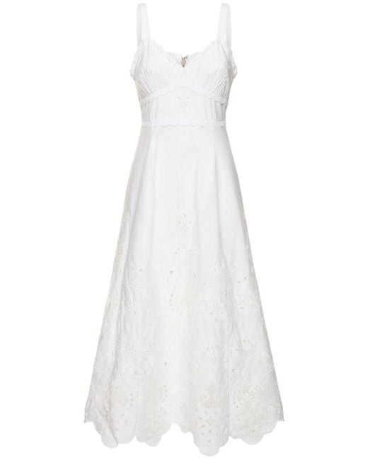 Dolce & Gabbana White Poplin & Embroidered Lace Midi Dress