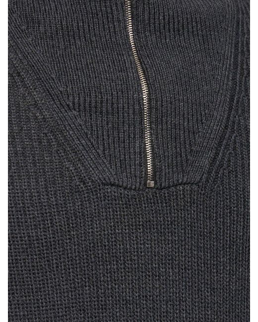 Pull-over à demi-zippé en maille de laine mélangée Theory pour homme en coloris Black