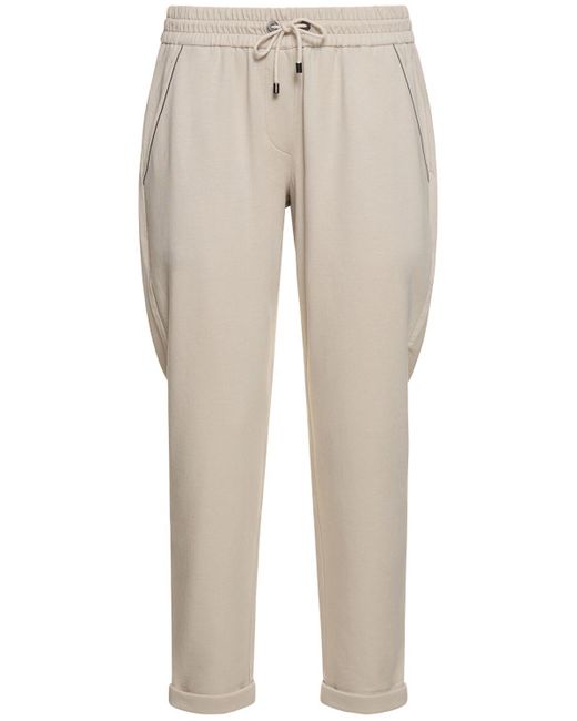 Brunello Cucinelli Natural Embellished Cotton Jersey Joggers