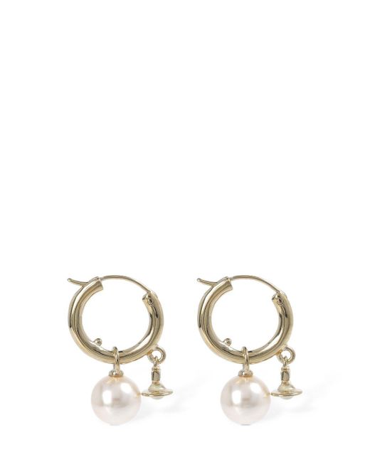 Vivienne Westwood White Fenella Imitation Pearl Hoop Earrings