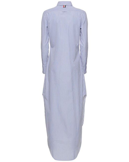 Thom Browne Blue Cotton Poplin Striped Long Shirt Dress