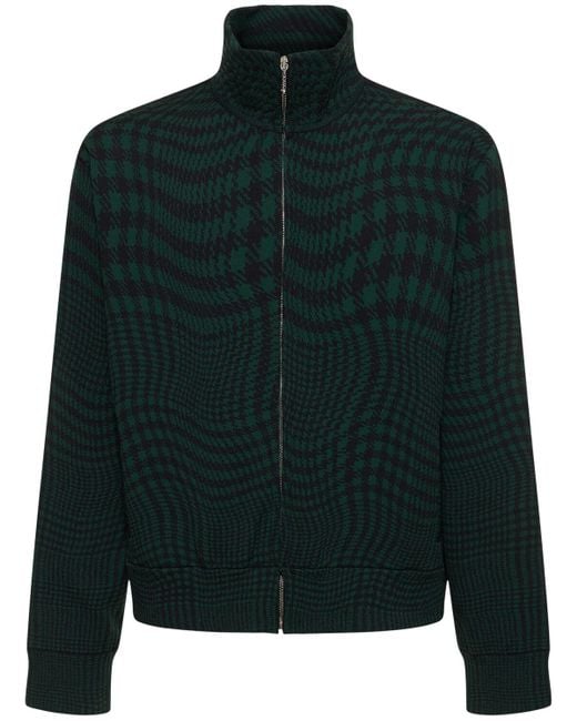 Burberry Green Houndstooth Print Cotton Track Jacket for men
