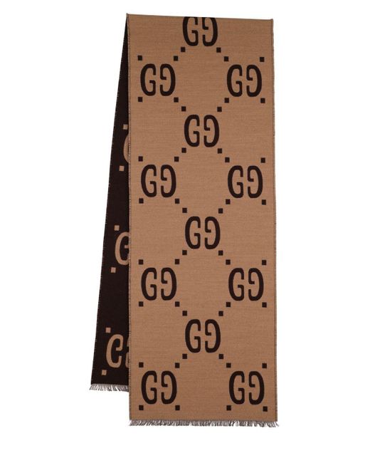 Gucci gg Wool & Silk Jacquard Scarf in Brown for Men Lyst