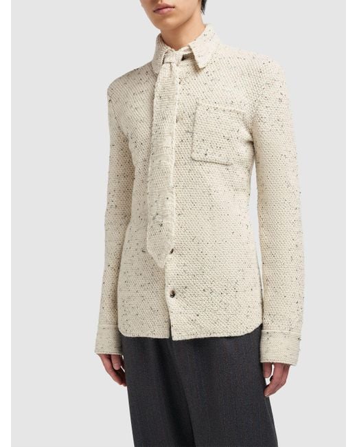 Bottega Veneta White Textured Knit Wool Shirt for men