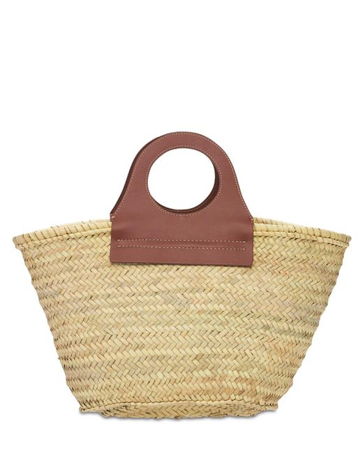 Hereu Leather Cabas Handwoven Straw Basket Bag in Chestnut (Brown) - Lyst