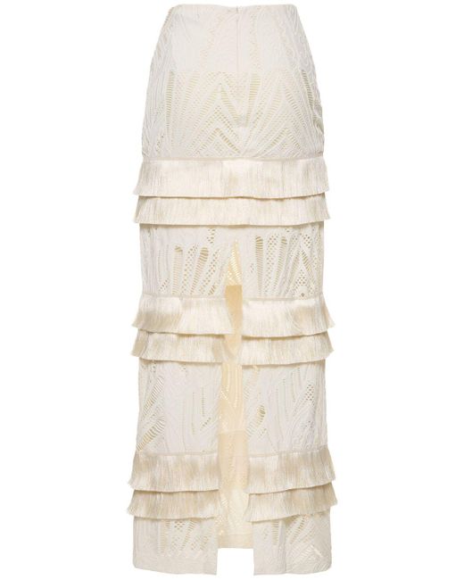 PATBO Natural Fringed Lace Maxi Skirt