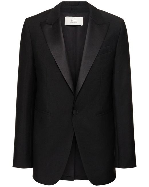 AMI Black Wool & Mohair Tuxedo Blazer for men