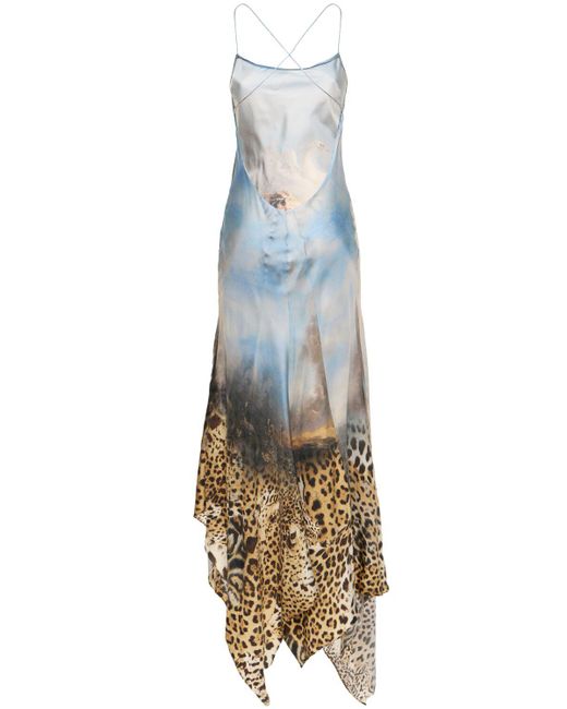 Vestido largo de seda estampado Roberto Cavalli de color Metallic