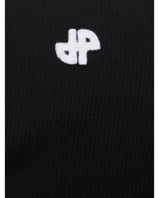 Top corto de jersey acanalado con manga larga Patou de color Black