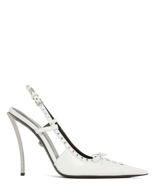 Versace White 110mm Leather Slingback Pumps