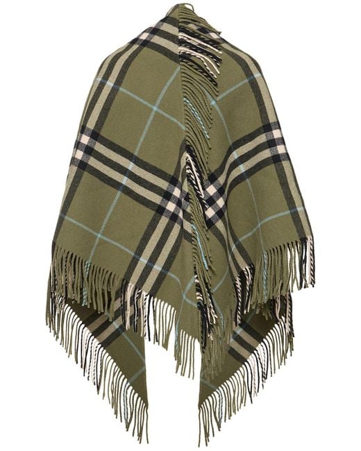 Burberry Green Giant Check Fringed Wool Shawl