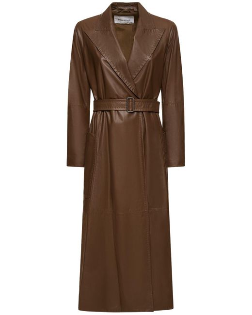 Trench-coat en cuir avec ceinture aiello Max Mara en coloris Brown