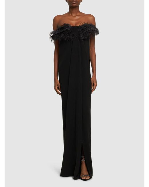 16Arlington Black Mirai Tech Crepe Long Dress W/Feathers