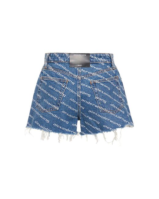 Shorts de denim de algodón con logo Alexander Wang de color Blue