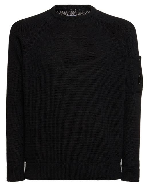 C P Company Black Compact Cotton Knit Sweater for men
