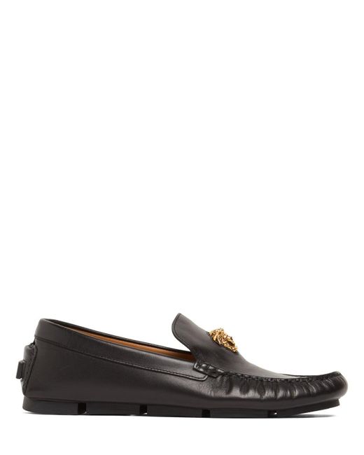Versace Medusa Leather Driver Loafers in Black for Men | Lyst