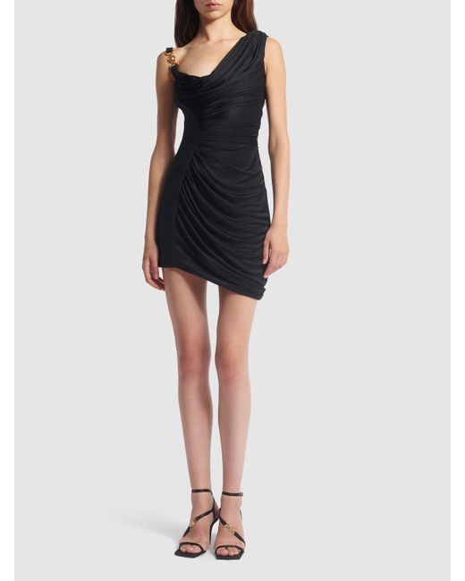 Versace Black Draped Jersey Mini Dress
