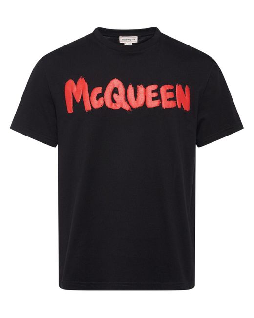 T-shirt in cotone stampa graffiti di Alexander McQueen in Black da Uomo