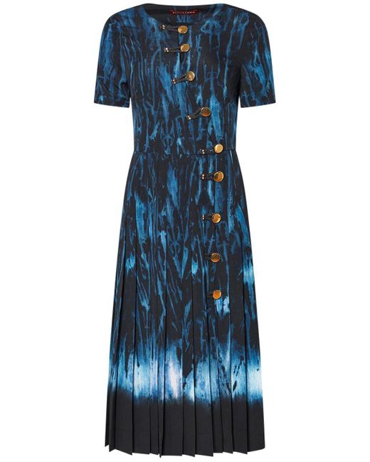 Altuzarra Blue Myrtle Printed Satin S/S Midi Dress