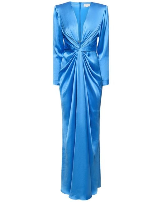 Zuhair Murad Blue Draped Light Satin Long Dress