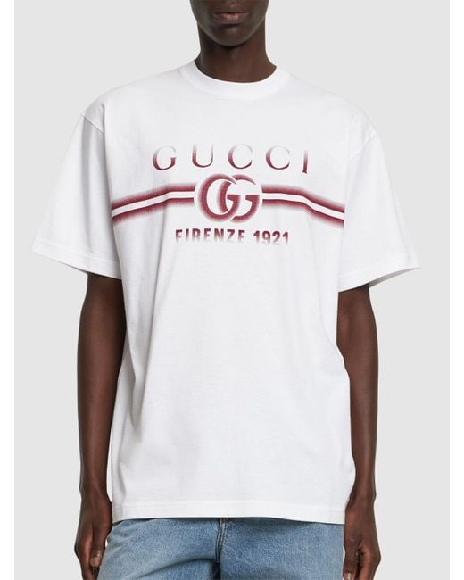 Gucci White Printed Cotton Jersey T-shirt for men